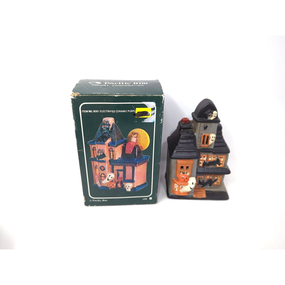 Vintage Halloween Pacific Rim Electric Ceramic Haunted Ghost House 8061 Light Up